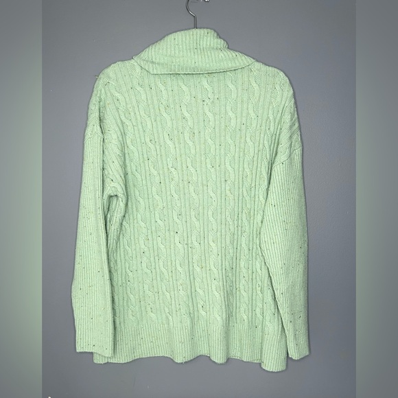 Talbots Sweater Womens XL Green Cable Knit Cowl Turtleneck Cotton Blend Casual - Picture 9 of 9
